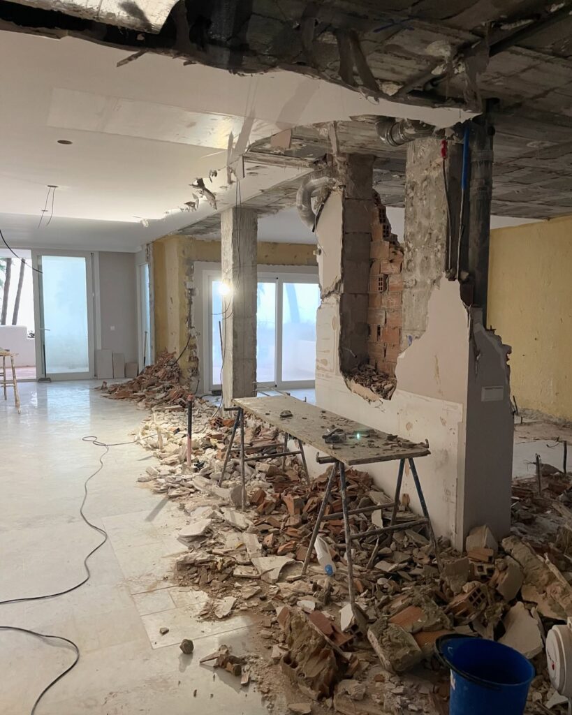 wall and ceiling ripped down