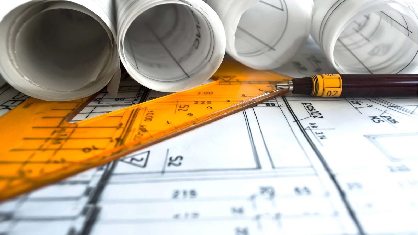 building plans on a table